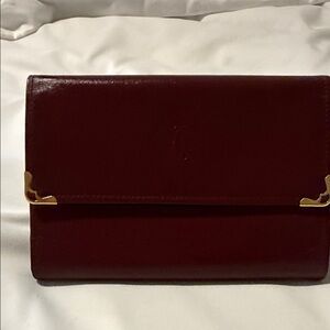 Cartier Burgundy Leather Wallet with Gold Corner Accents Vintage
